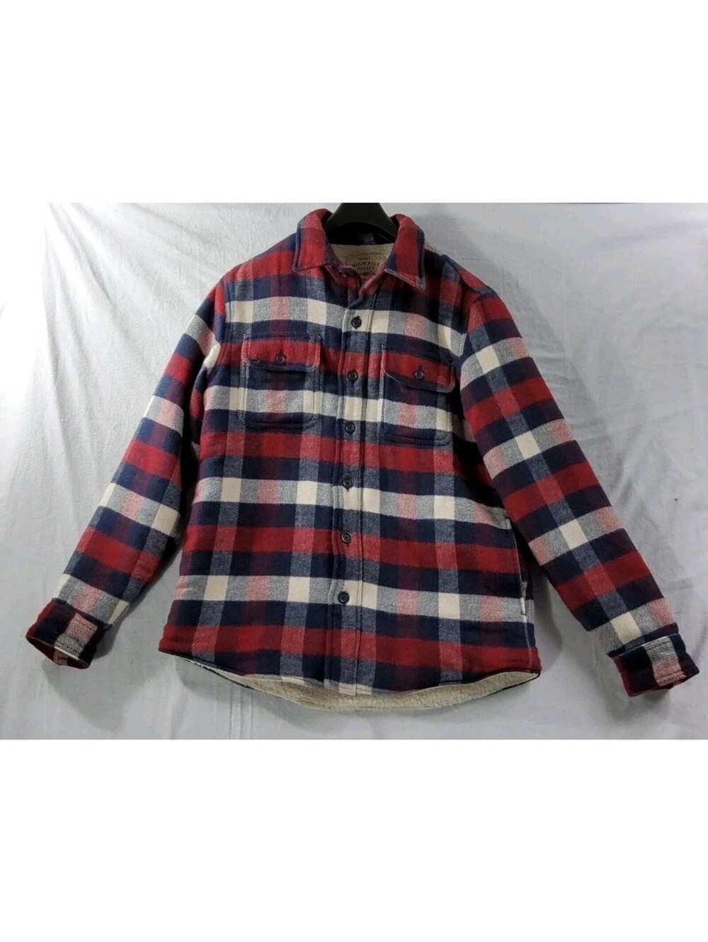 Faherty Shacket Jacket High Pile Fleece Plaid Red Blue White Mens Size Small